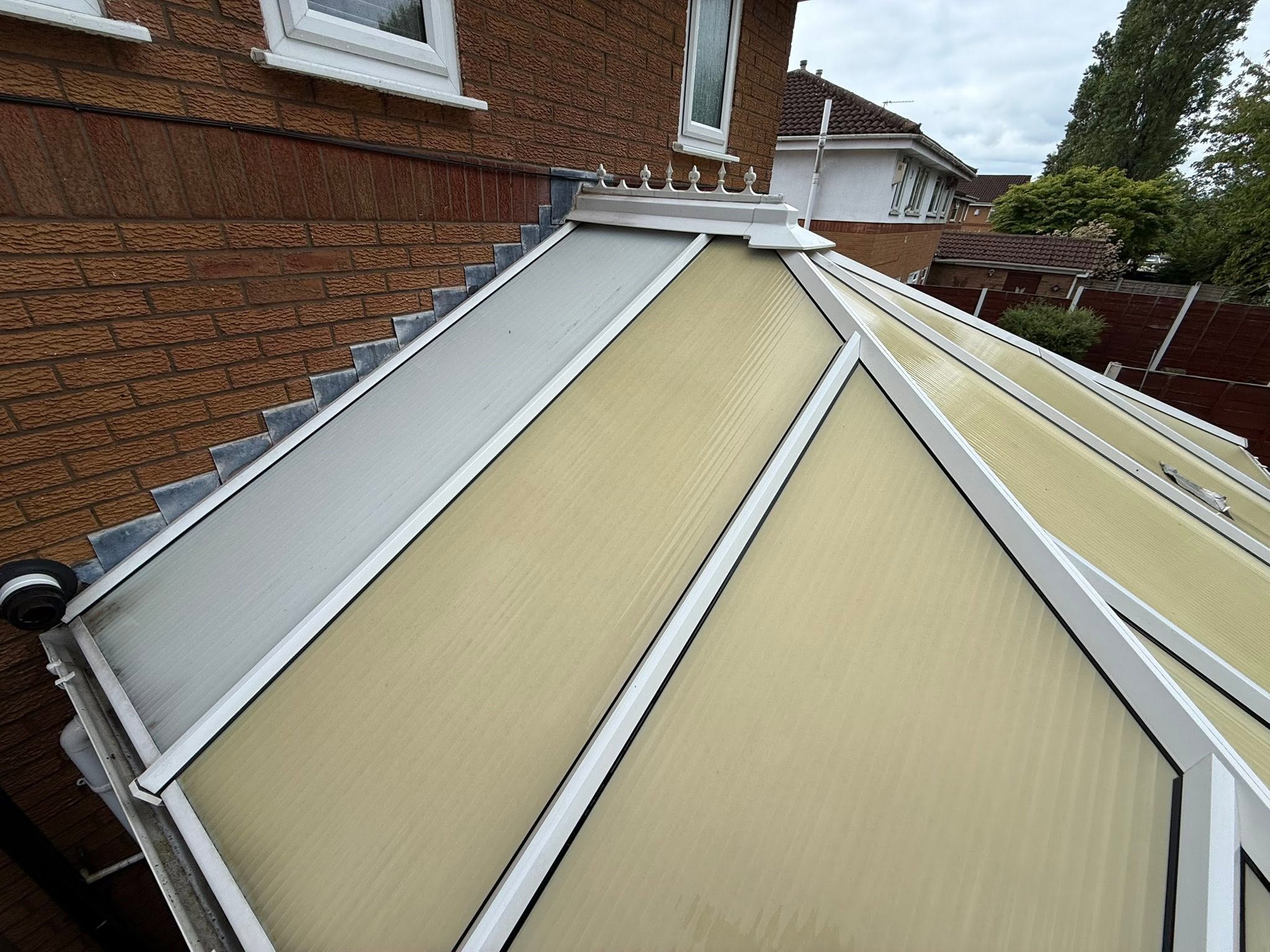 Conservatory roof after cleaning, clean and bright